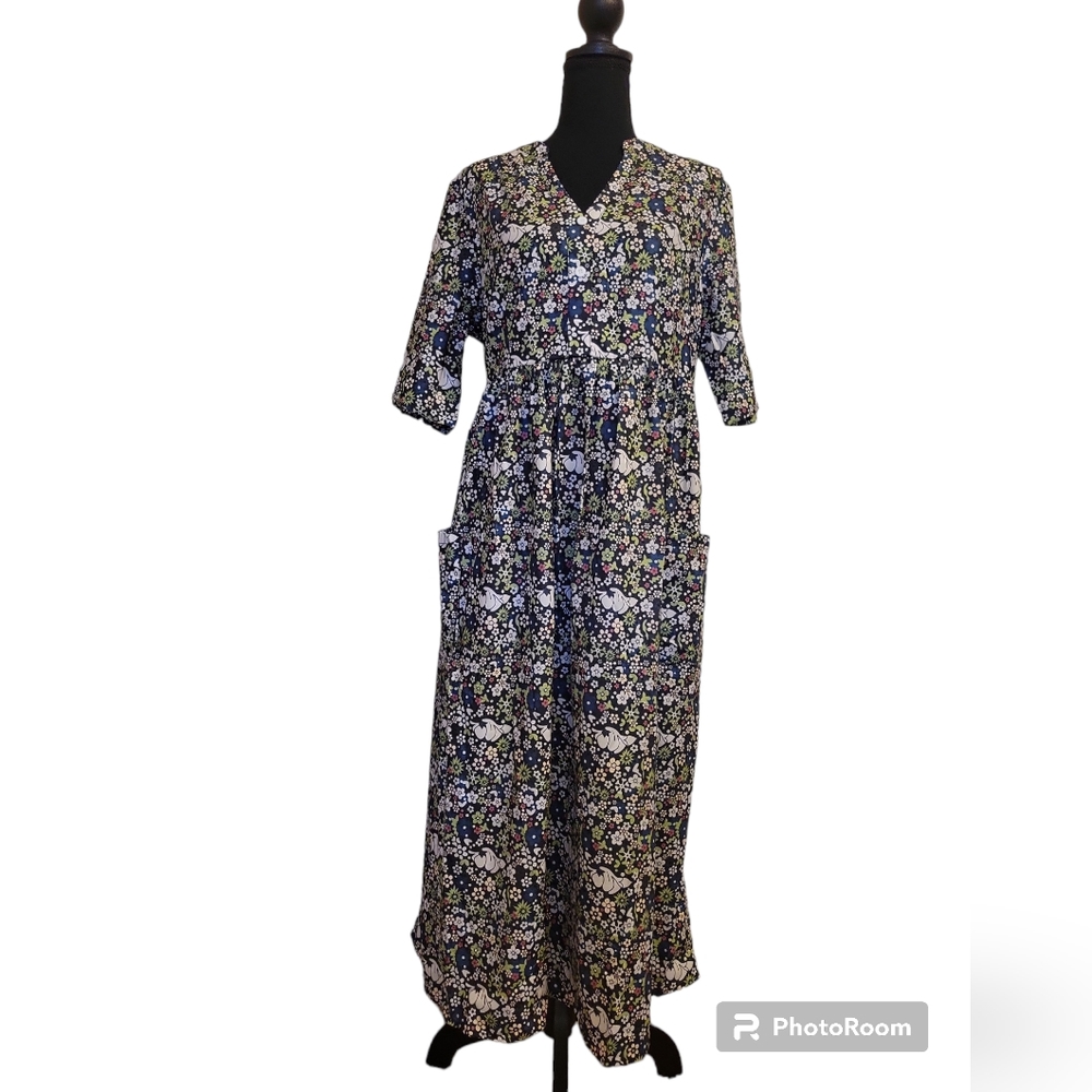 Nora Cora floral summer Maxi house dress with two front pockets